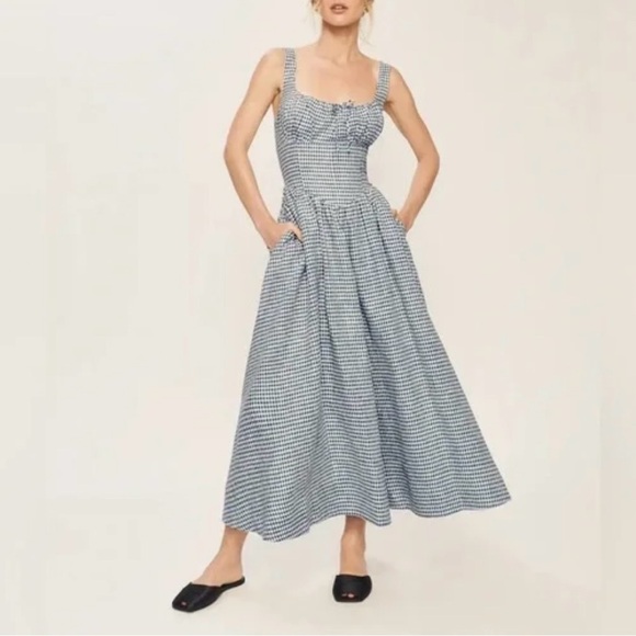 Reformation Dresses & Skirts - Reformation Balia Linen Dress In Slate Check, brand new, never worn, no flaws.